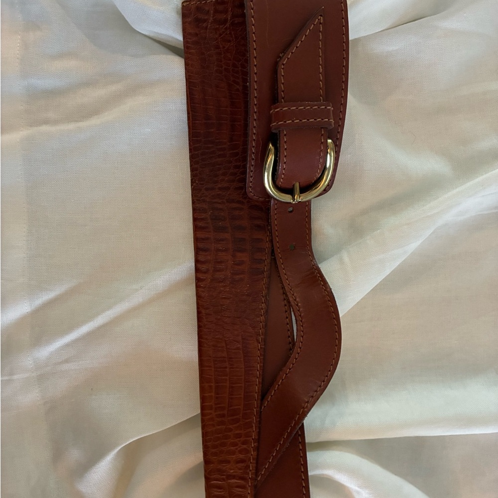 Vintage Leather Saks corset Waist Belt with brass Buckle, medium, made in Italy! - Picture 4 of 11